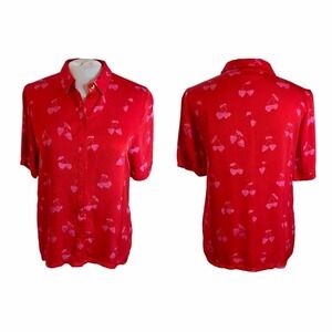 Fabienne Chapot Enyo Blouse Short Sleeve Red Cherry Heart L Love Valentine Indie